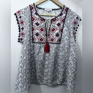 Embroidered White and Red Women's Top